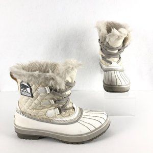 Sorel Women's Size 8 Torino White Quilted Faux Fur Collar Lace-Up Winter Boots